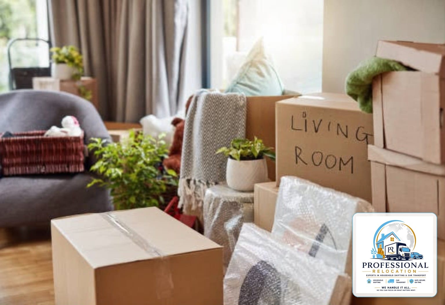 Household belongings packed securely for relocation