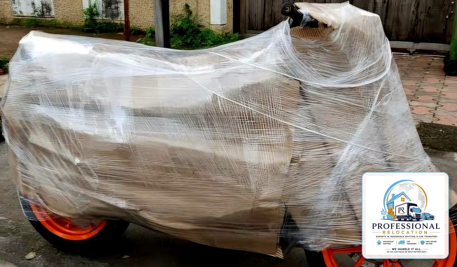 Protective stretch-film packing for bike transport
