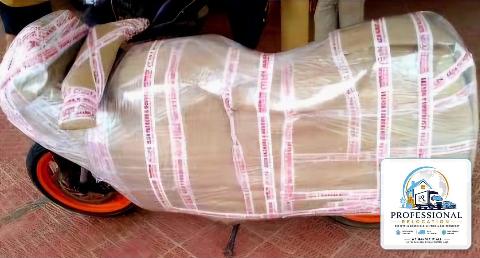 Motorcycle wrapped securely for transportation from Goa